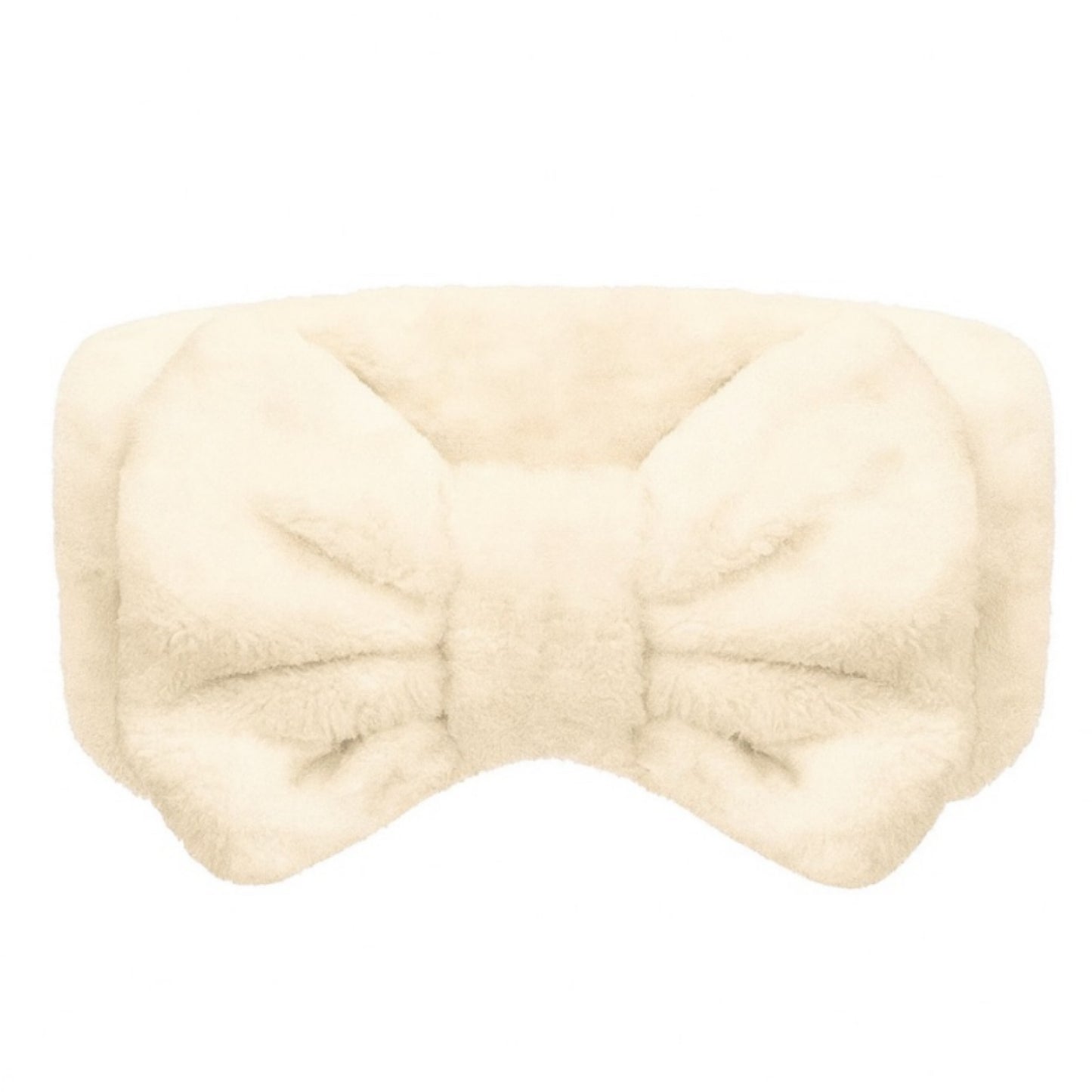 Cream Plush Bow Spa Headband – Soft Fleece Skincare & Makeup Hair Wrap
