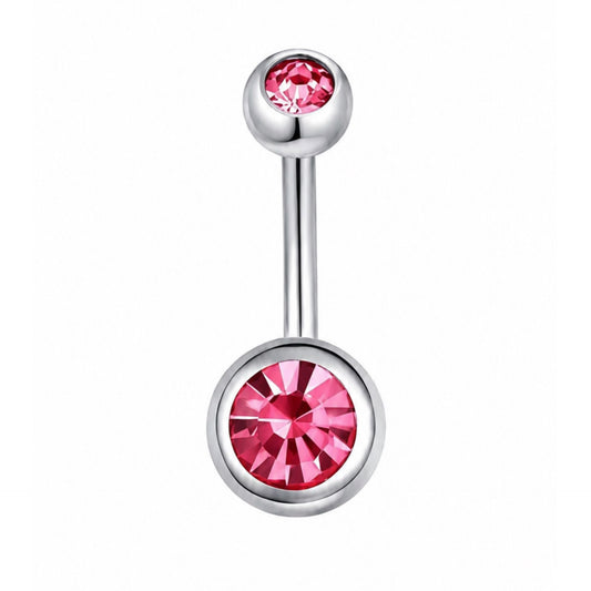 Pink CZ Navel Belly Button Ring