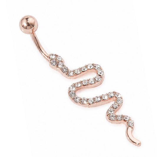 Rose Gold CZ Snake Navel Belly Button Ring