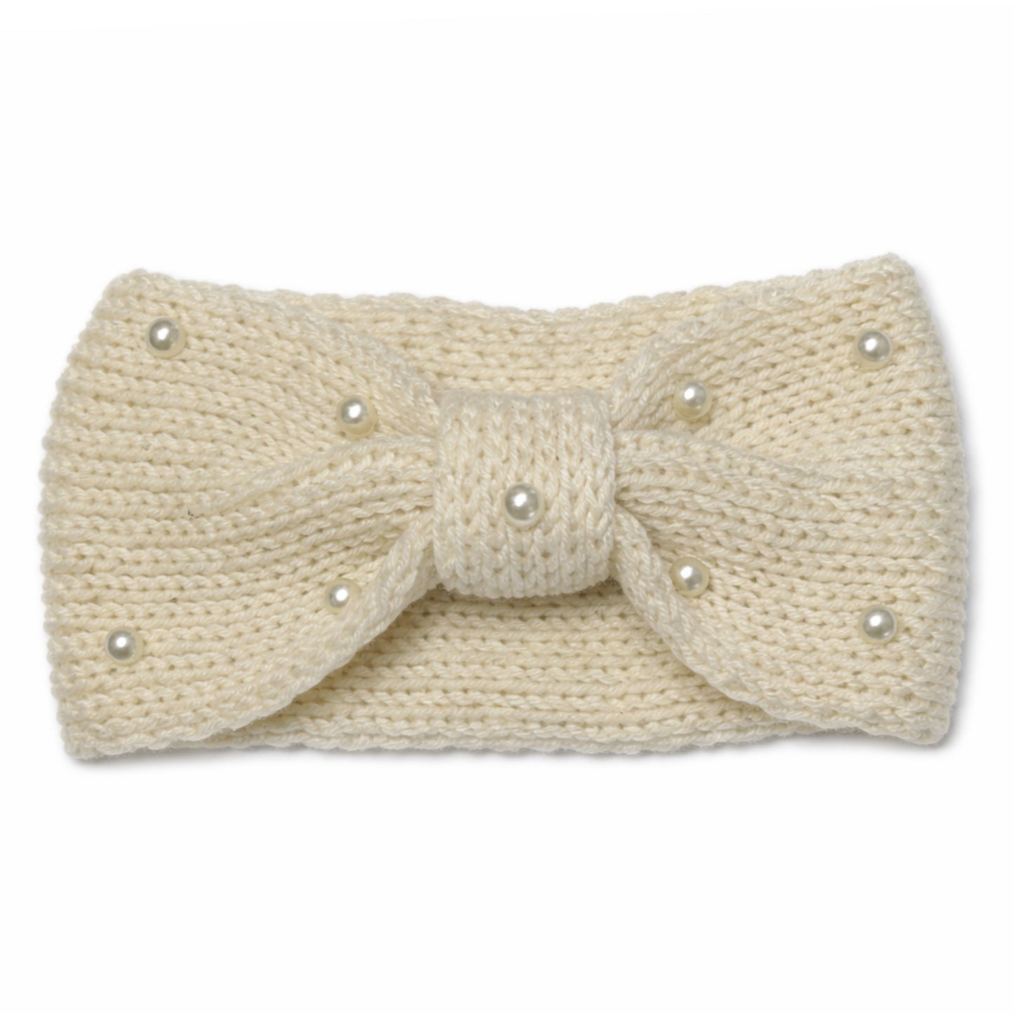 Cream Pearl Knit Bow Headband – Ivory Winter Turban Ear Warmer