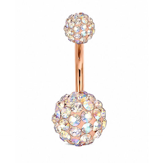 Rose Gold Crystal Pave Navel Belly Button Ring