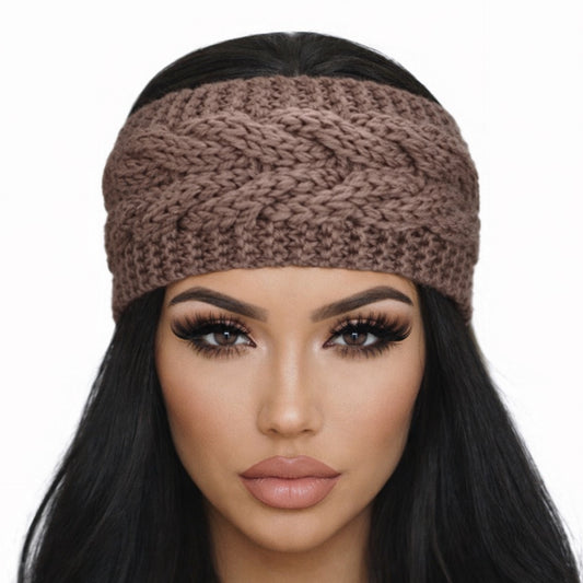 Tan Cable Knit Headband Ear Warmer – Turban Twist Winter Headwrap