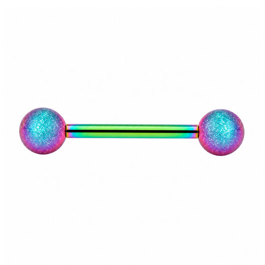Rainbow Oil Slick Glitter Ball Barbell Tongue Ring