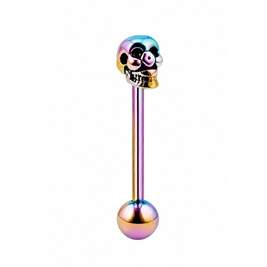Rainbow Oil Slick Barbell Skull Tongue Ring