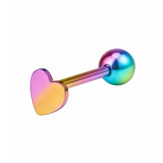 Rainbow Barbell Heart Tongue Ring