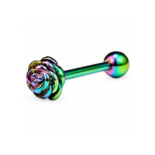 Rainbow Rose Bud Barbell Tongue Ring