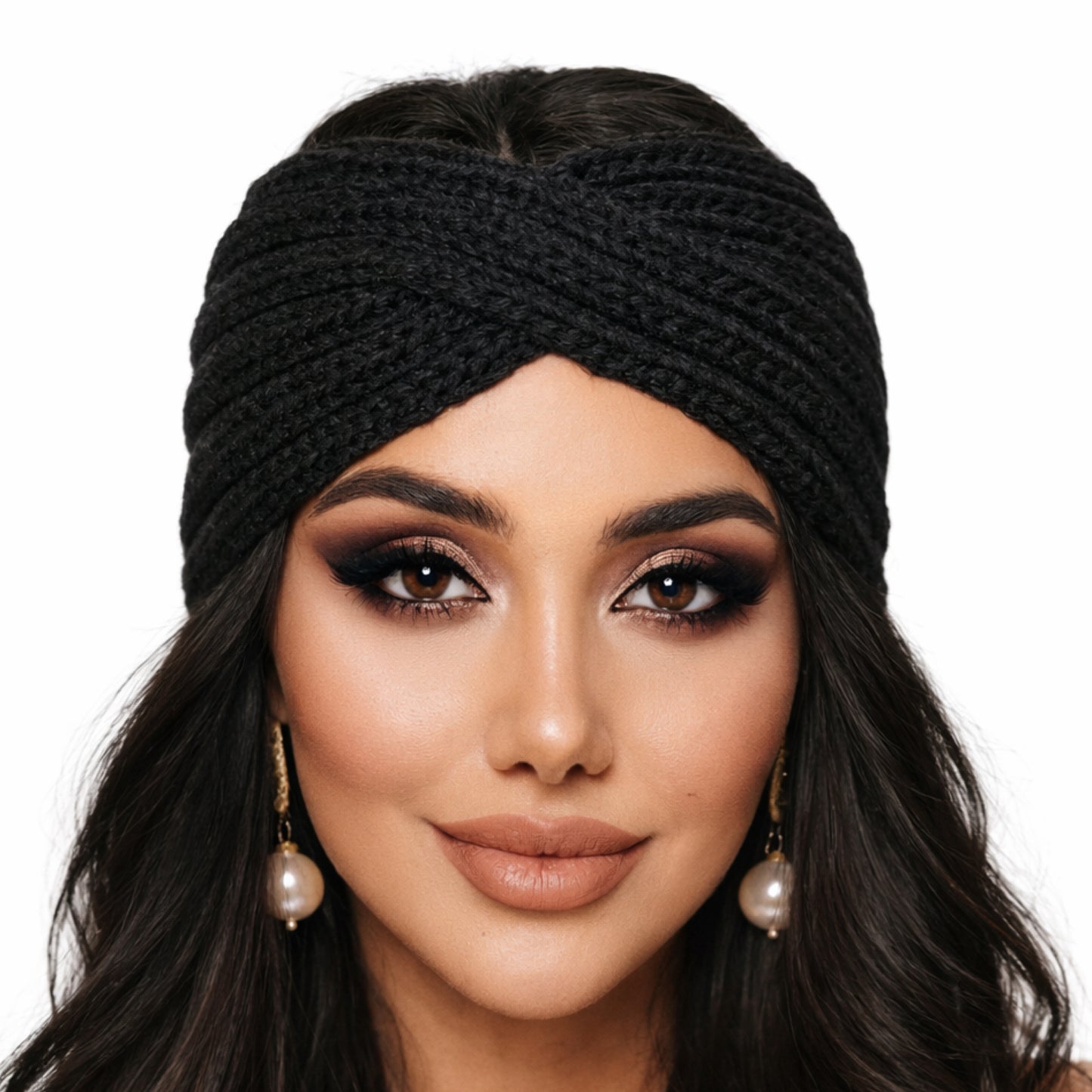 Black Chunky Knit Bow Headband – Turban Style Winter Ear Warmer