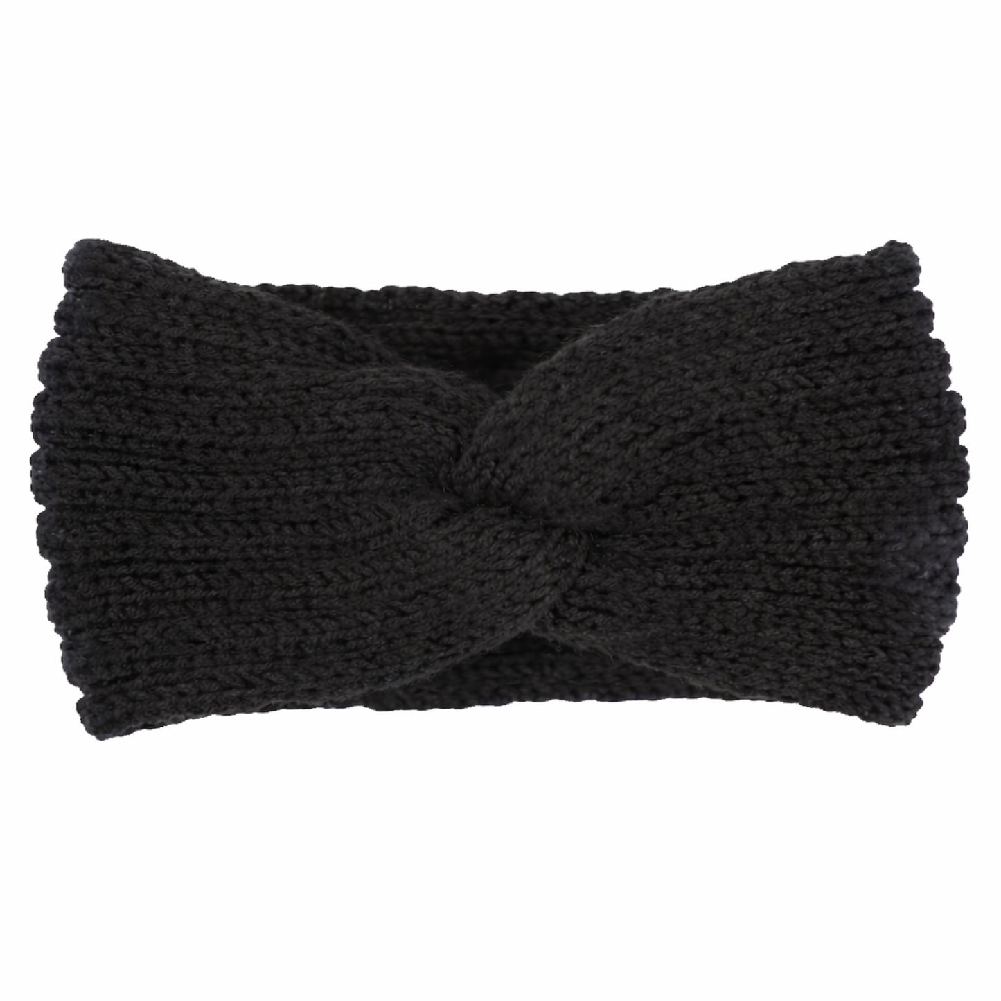 Black Chunky Knit Bow Headband – Turban Style Winter Ear Warmer
