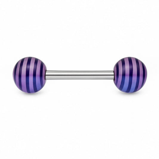 Purple Striped Acrylic Barbell Tongue Ring