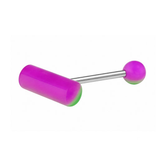 Purple Green Acrylic Pill Barbell Tongue Ring