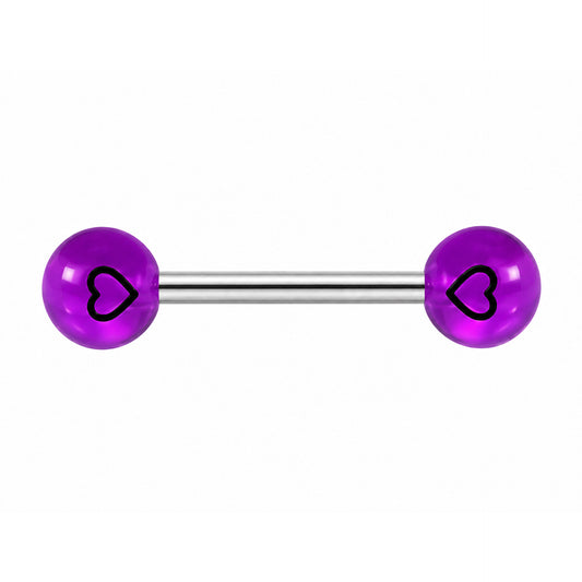 Purple Heart Acrylic Barbell Tongue Ring