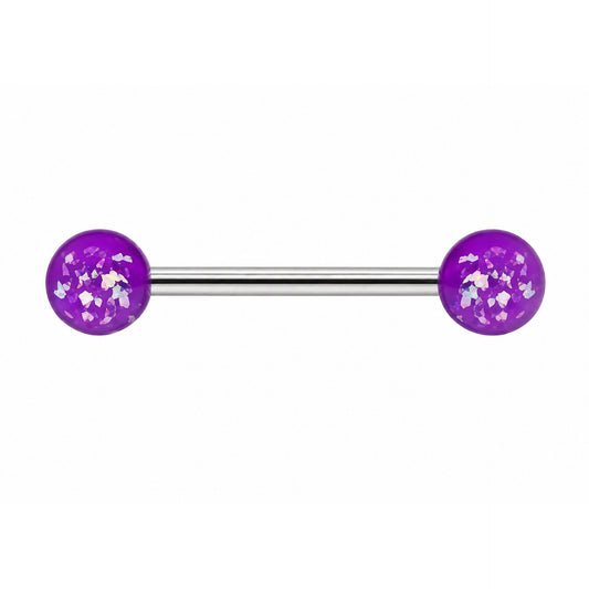 Purple Glitter Acrylic Barbell Tongue Ring
