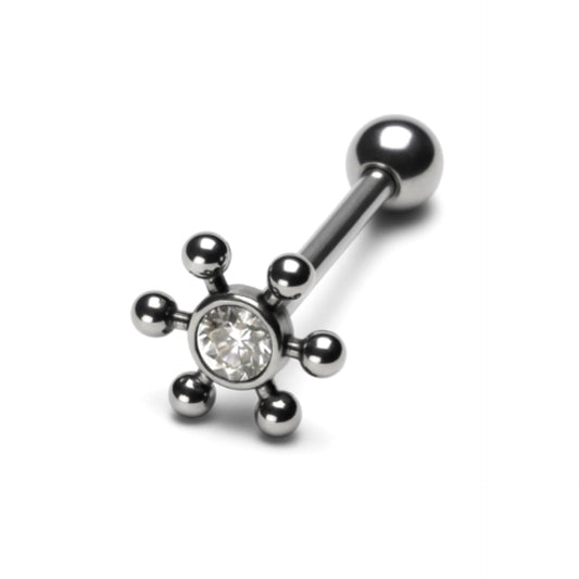 Clear CZ Flower Barbell Tongue Ring