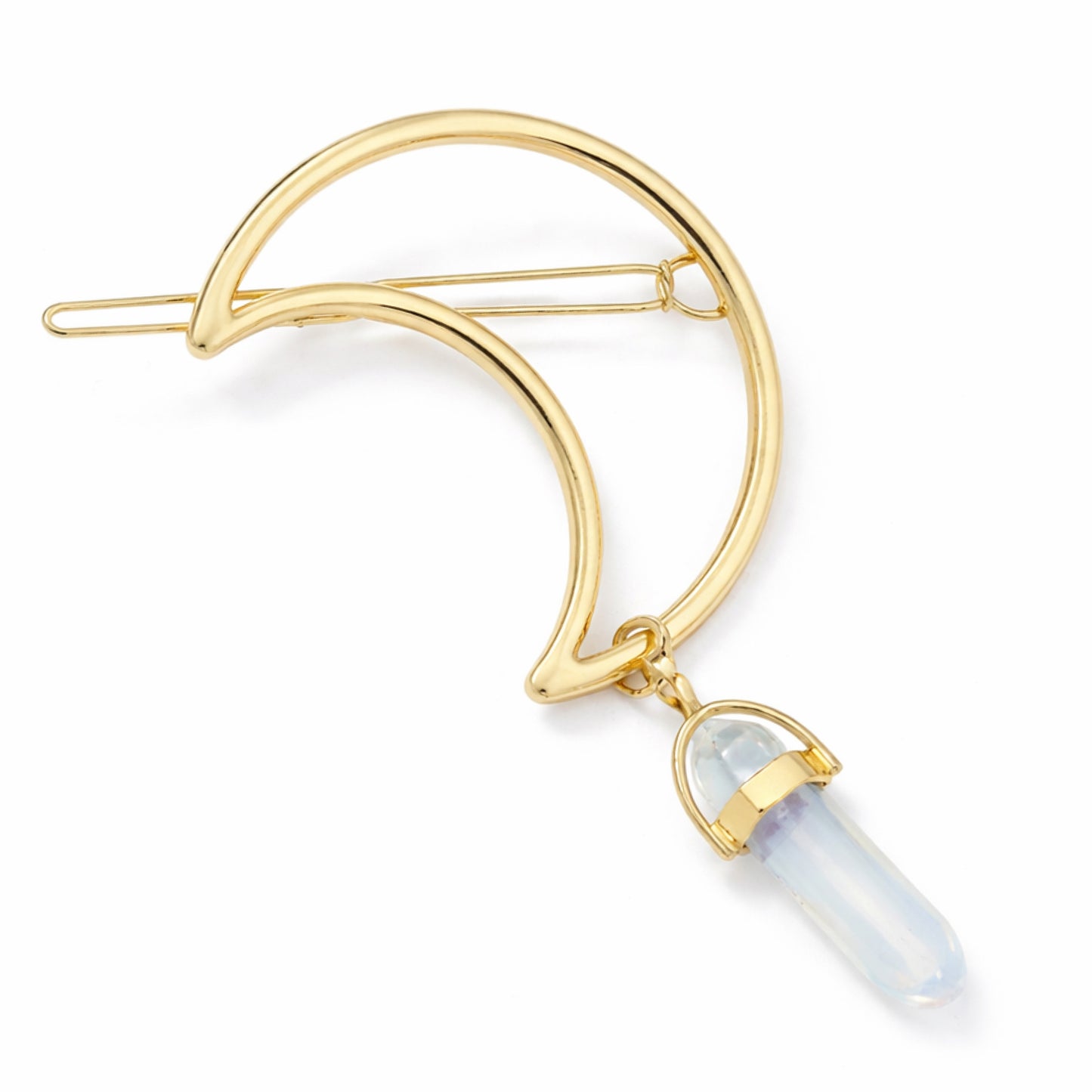 Gold Crescent Moon Hair Clip | Crystal Quartz Charm | Gothic Boho