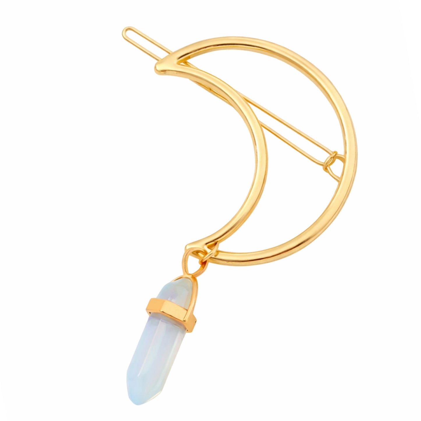 Gold Crescent Moon Hair Clip | Crystal Quartz Charm | Gothic Boho