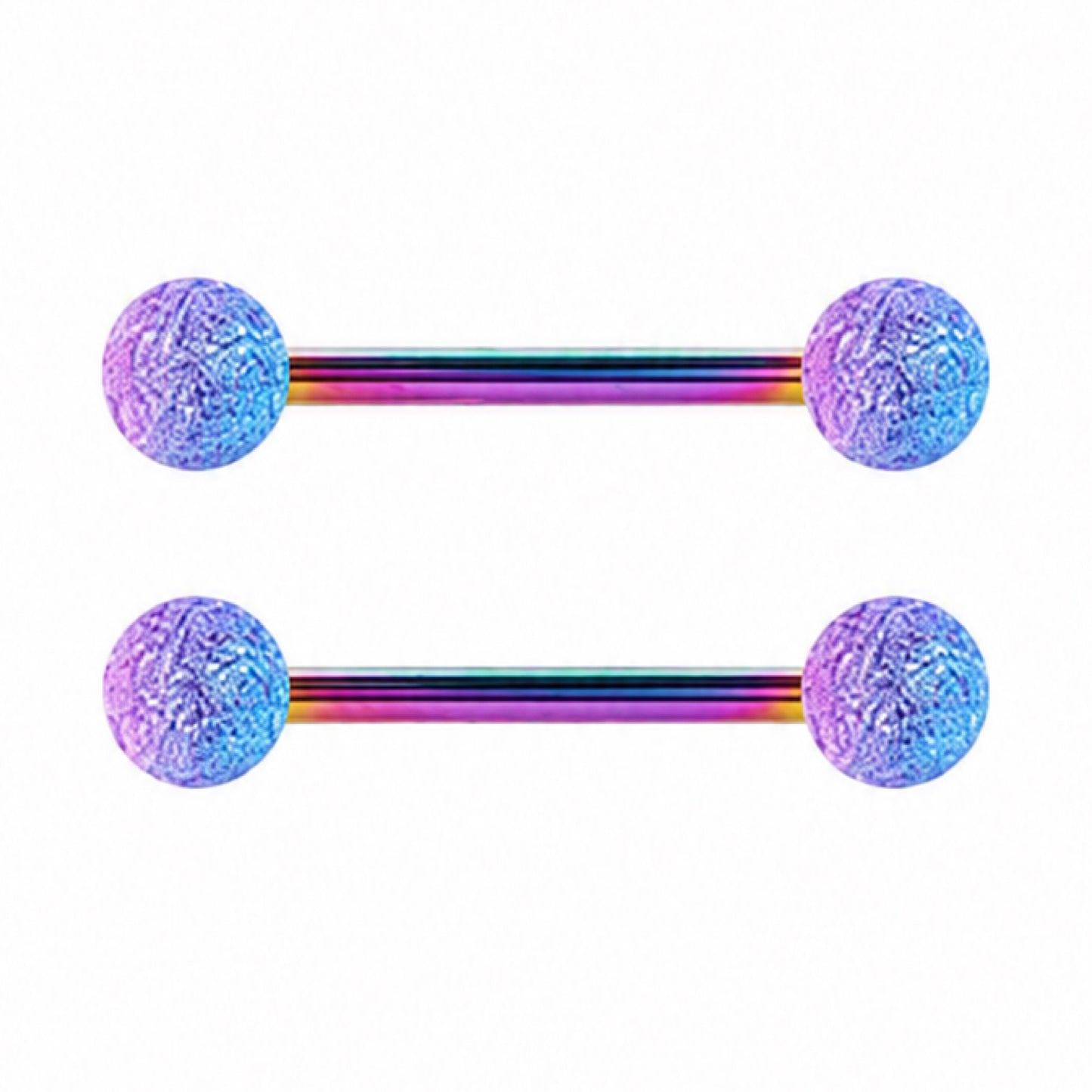 Rainbow Frosted Ball Barbell Nipple Rings