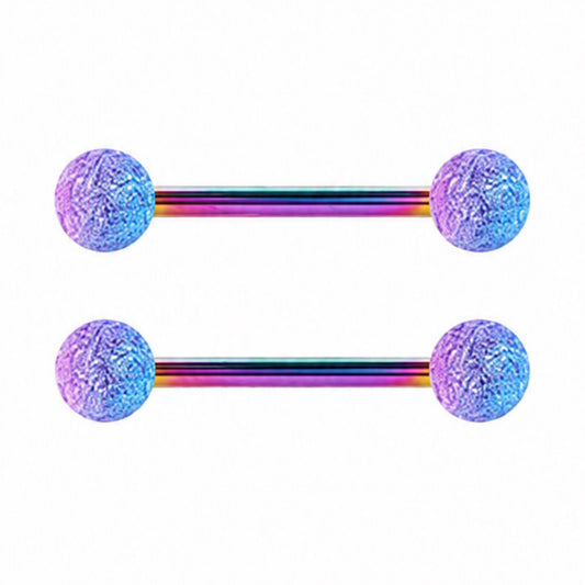 Rainbow Frosted Ball Barbell Nipple Rings
