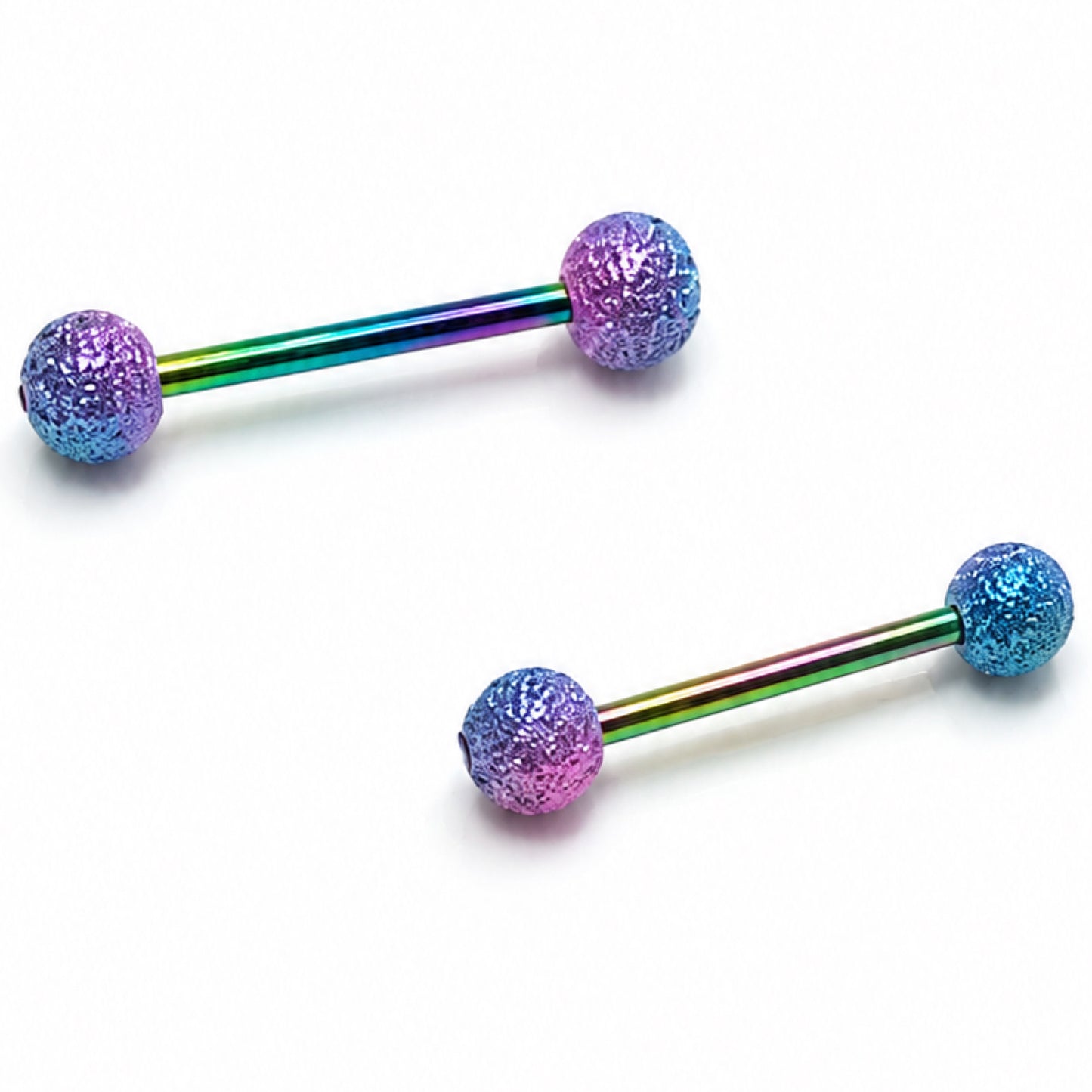 Rainbow Frosted Ball Barbell Nipple Rings