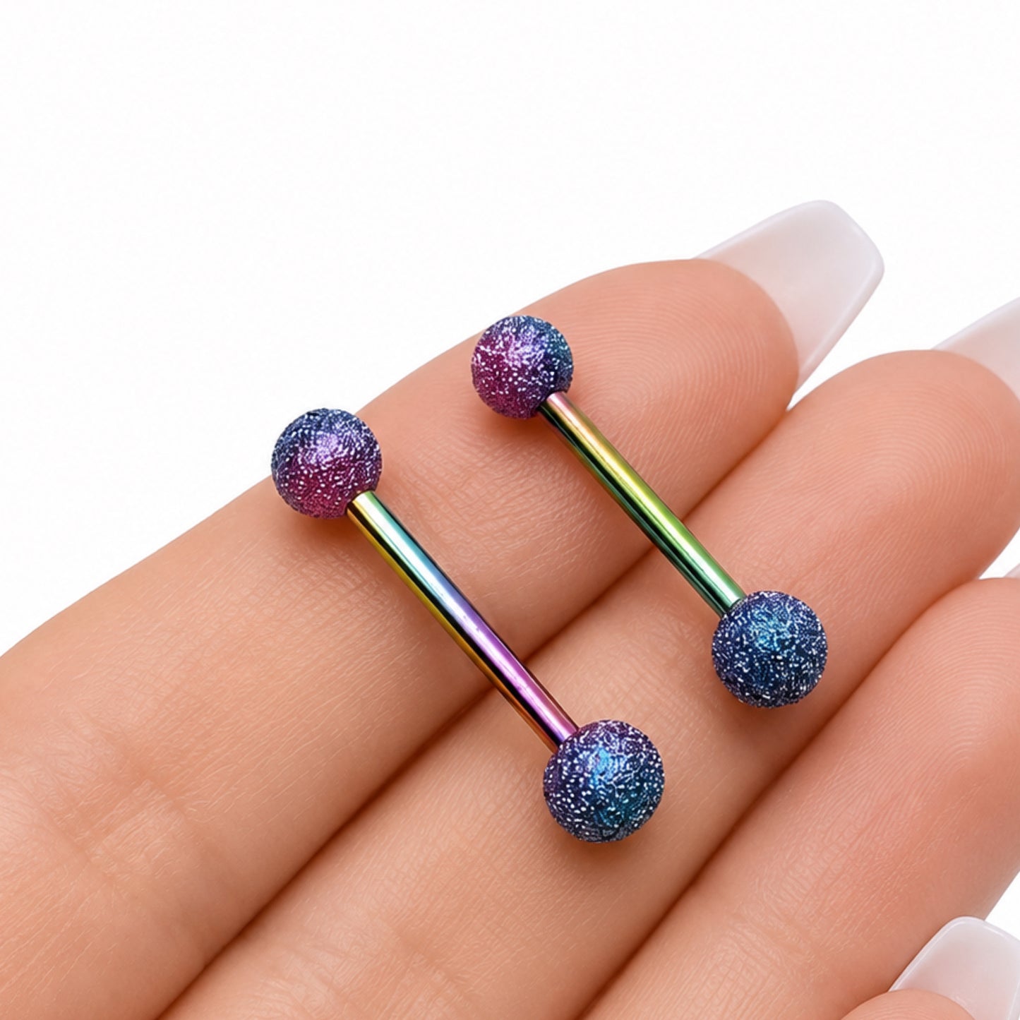 Rainbow Frosted Ball Barbell Nipple Rings