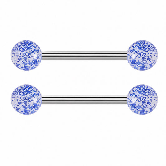 Blue Glitter Acrylic Ball Nipple Rings