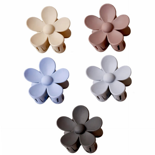 5 Piece Matte Daisy Flower Hair Claw Clip Set – Neutral & Pastel Collection