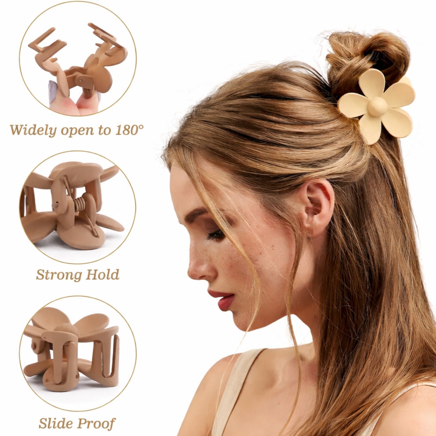 5 Piece Matte Daisy Flower Hair Claw Clip Set – Neutral & Pastel Collection
