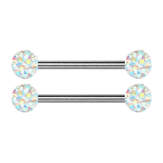 Iridescent CZ Ball Barbell Nipple Rings