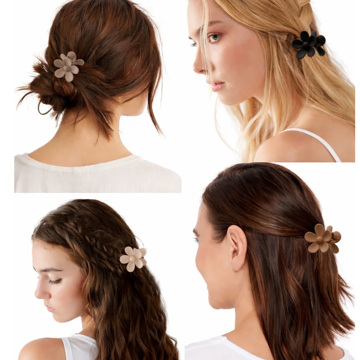 5 Piece Matte Daisy Flower Hair Claw Clip Set – Neutral & Pastel Collection
