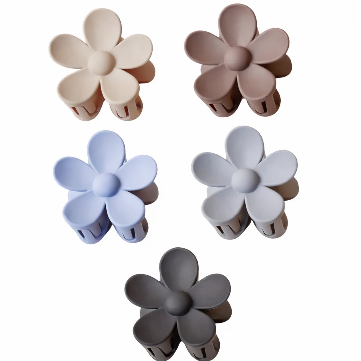 5 Piece Matte Daisy Flower Hair Claw Clip Set – Neutral & Pastel Collection