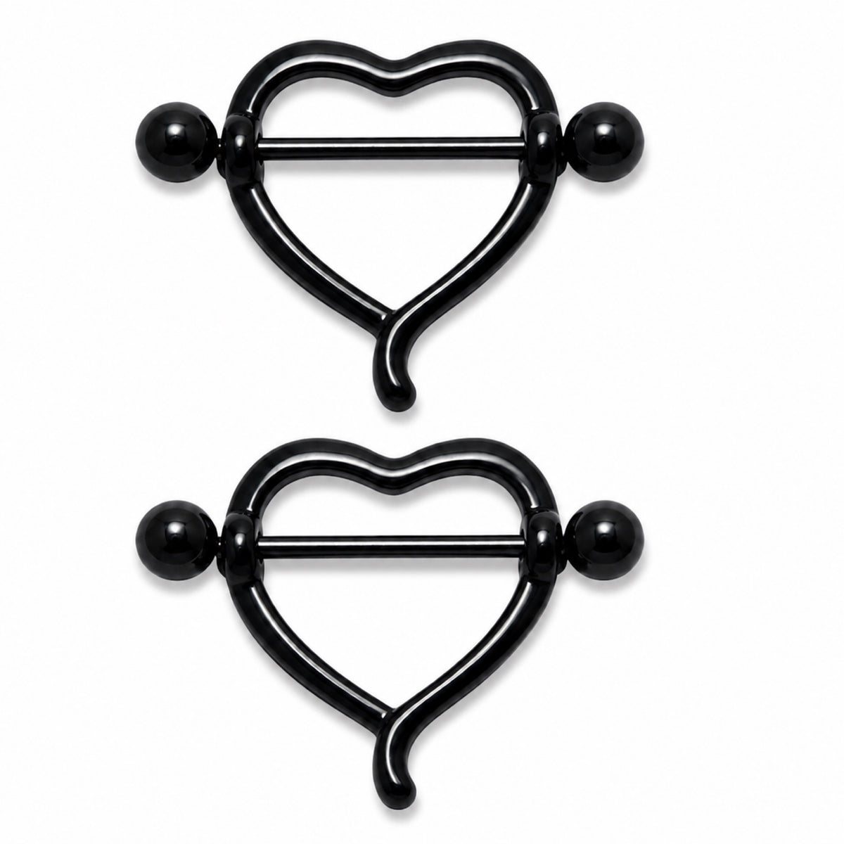 Black Heart Barbell Nipple Rings