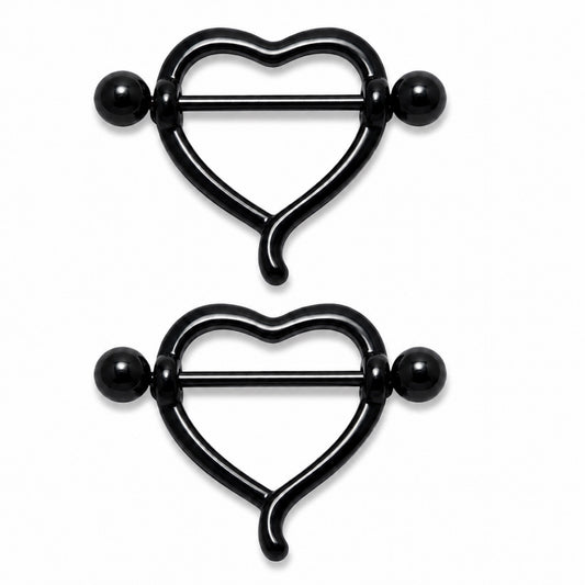 Black Heart Barbell Nipple Rings