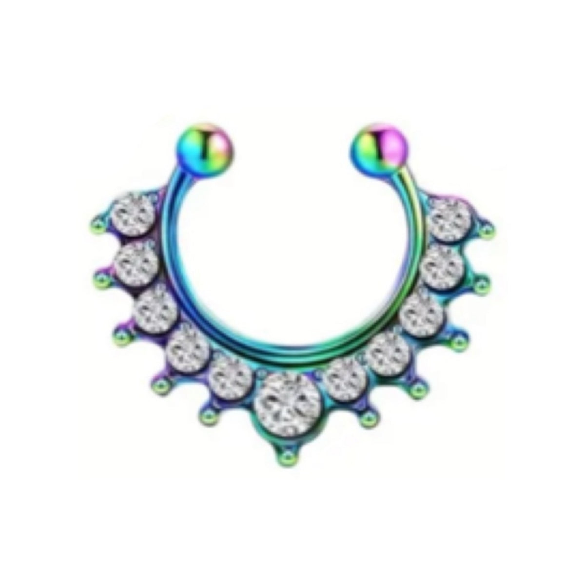 Rainbow CZ Clip-On Faux Septum Ring