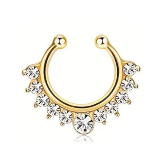 Gold CZ Clip-On Faux Septum Ring