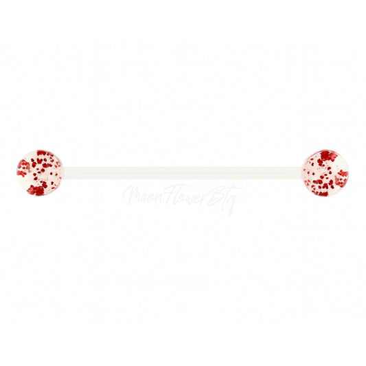Clear Acrylic Industrial Barbell with Red Glitter Ends – 14G Body Piercing Jewelry