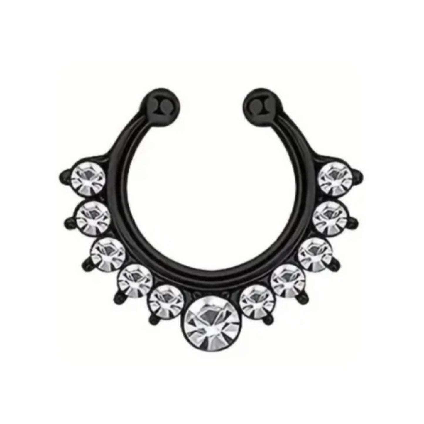 Black CZ Clip On Faux Septum Ring