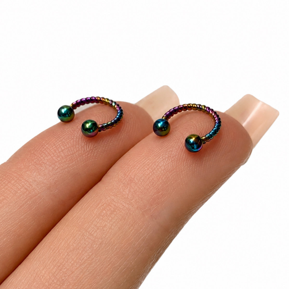 Twisted Rainbow Horseshoe Barbell Earrings