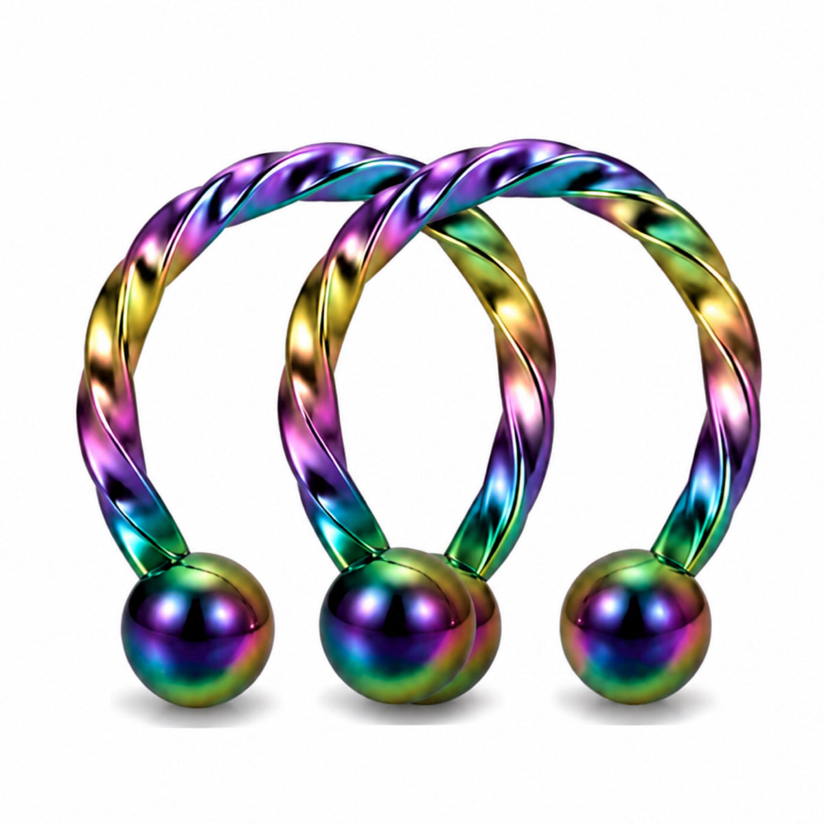 Twisted Rainbow Horseshoe Barbell Earrings