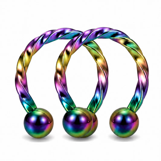 Twisted Rainbow Horseshoe Barbell Earrings