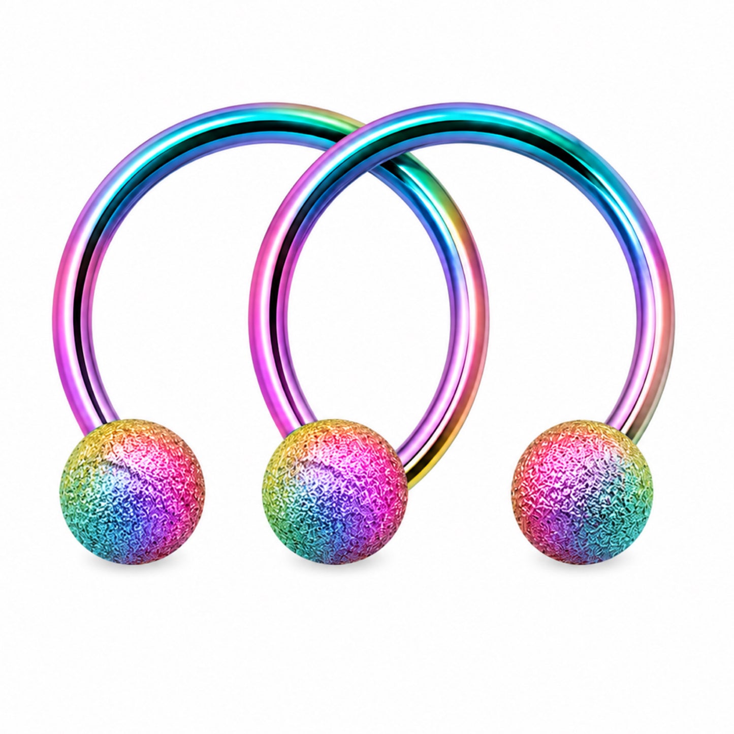 Rainbow Sandblast Horseshoe Barbell Earrings