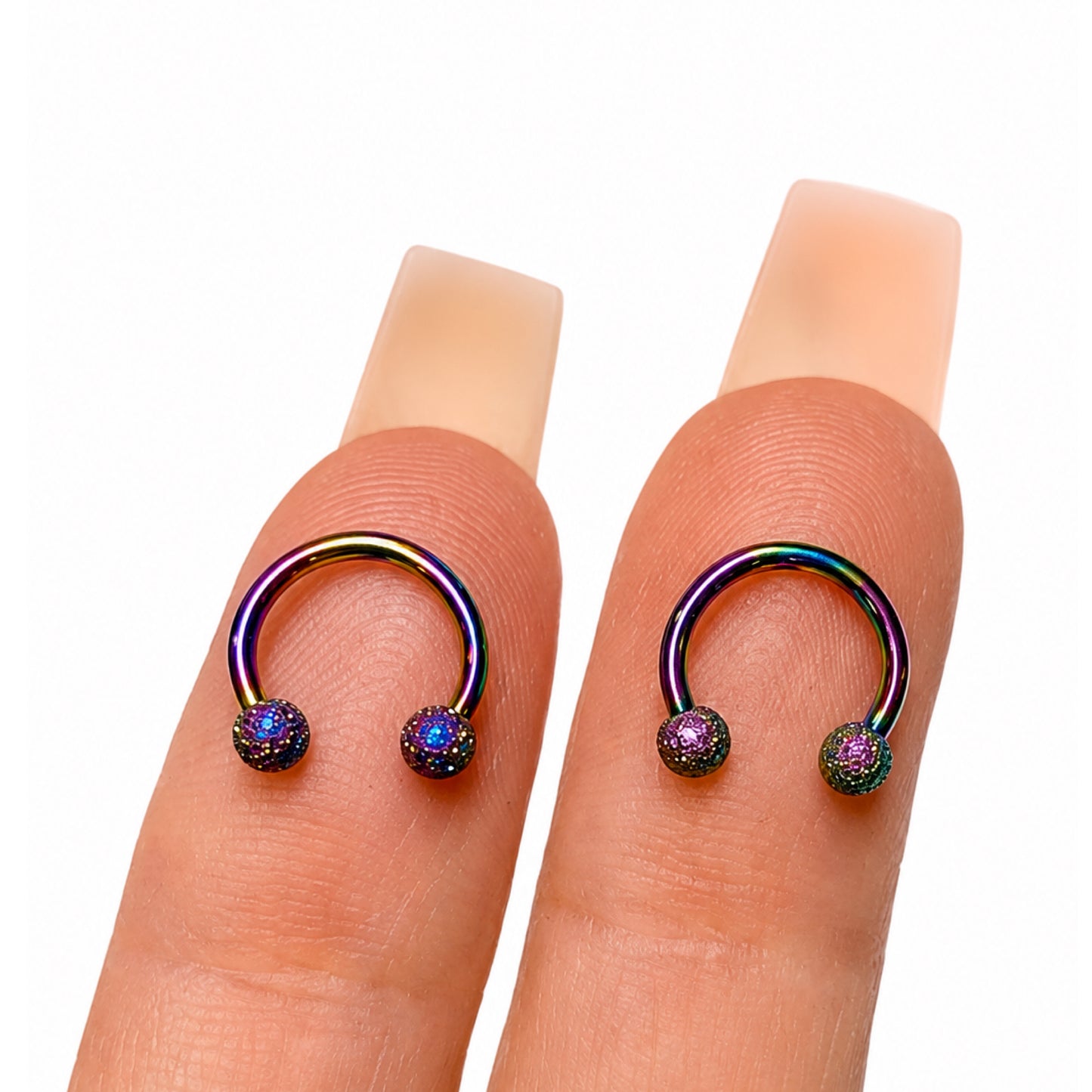 Rainbow Sandblast Horseshoe Barbell Earrings