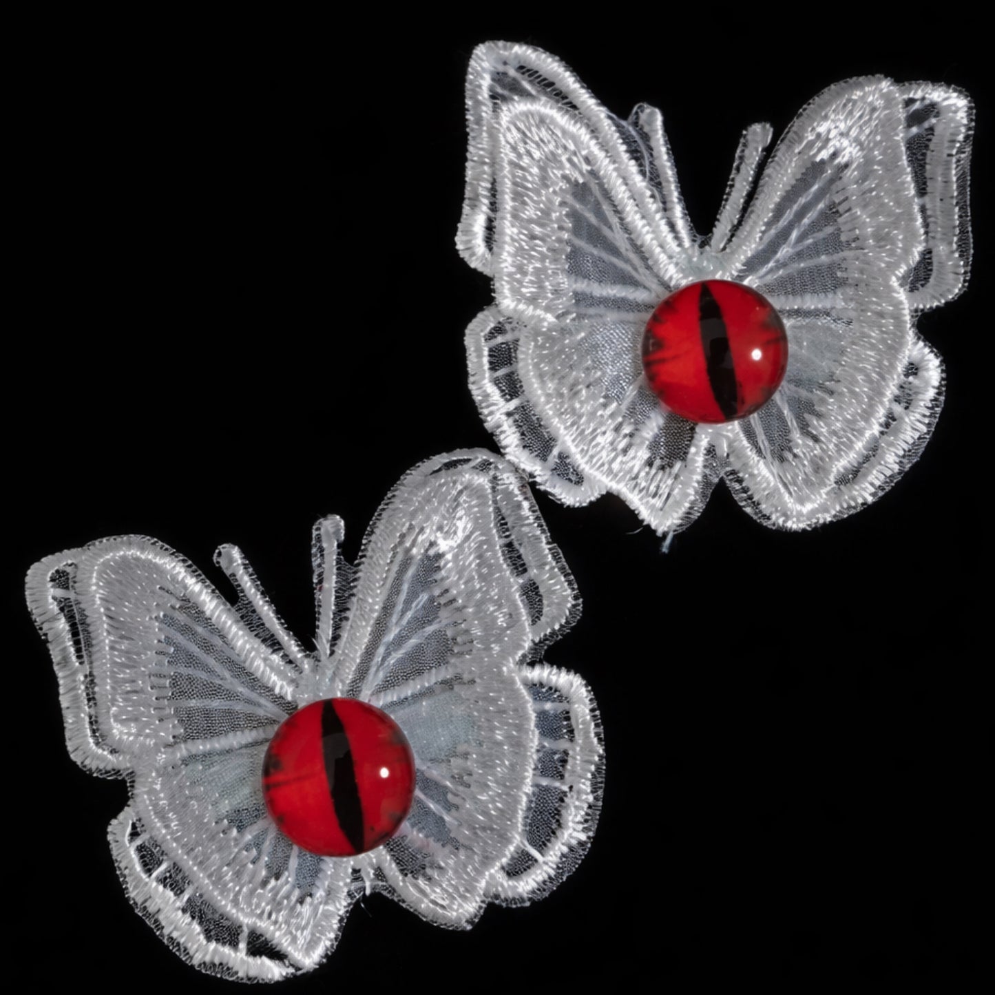 Goth Punk Butterfly Hair Clip Set – White Lace Eyeball Barrettes (2 Piece)
