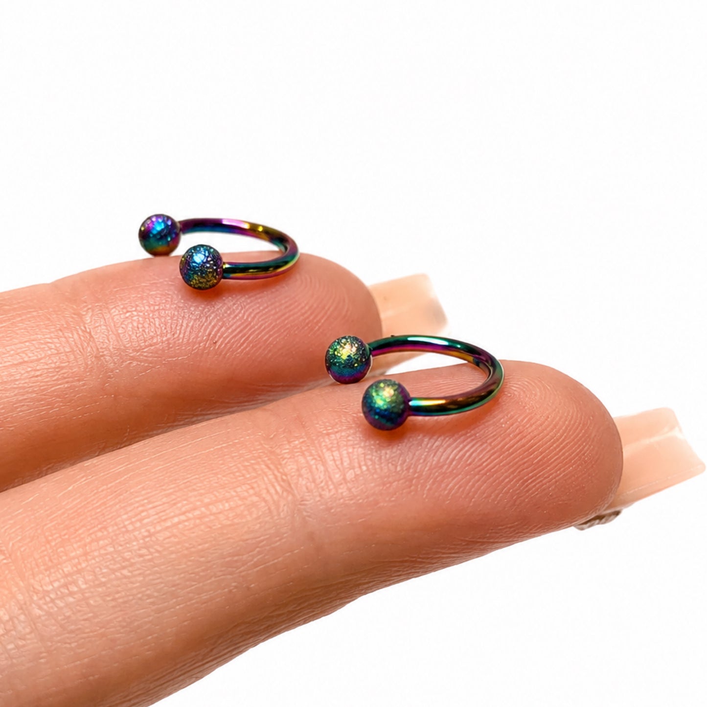 Rainbow Sandblast Horseshoe Barbell Earrings