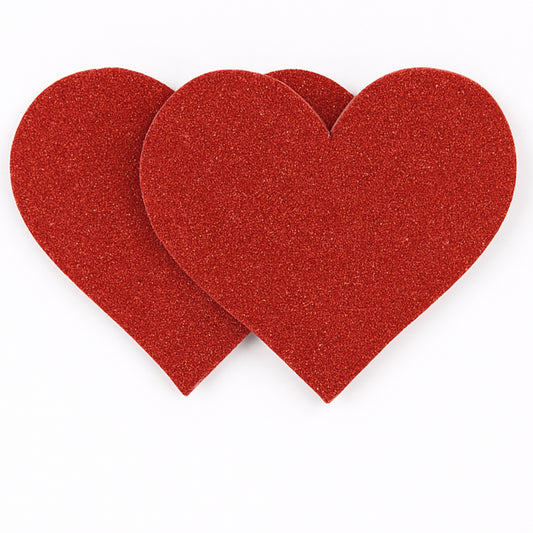 Red Glitter Heart Nipple Pasties – Reusable Self-Adhesive Covers