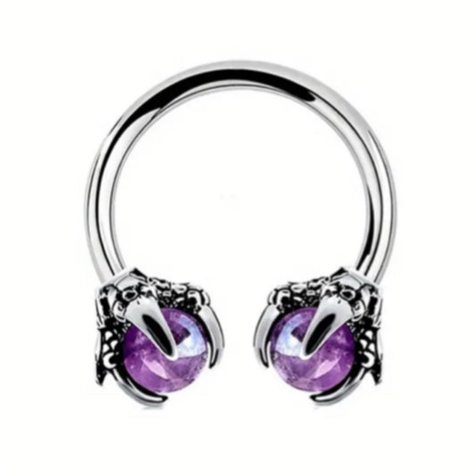Purple Crystal Claw Horseshoe Septum Ring