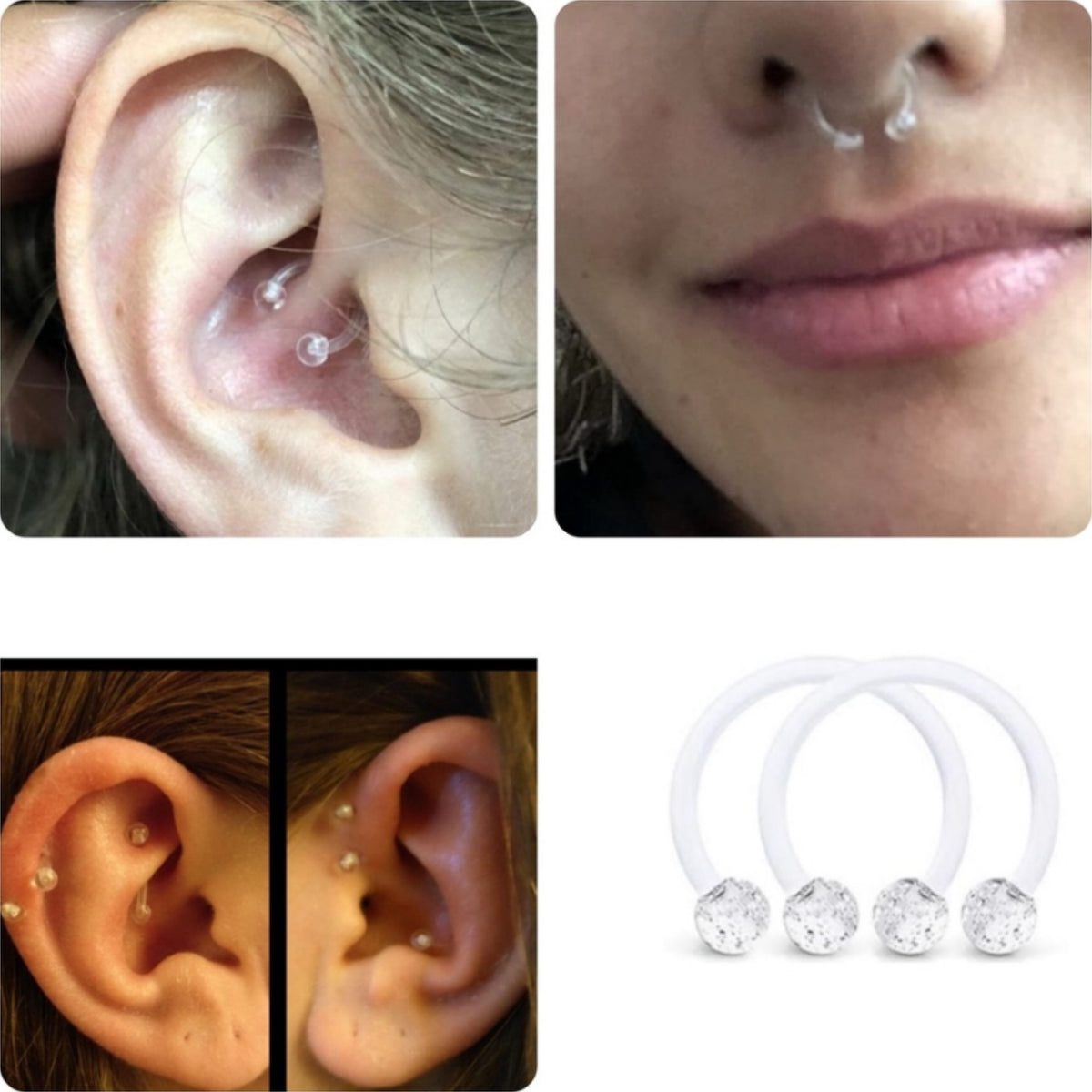 Clear Glitter Bioflex Horseshoe Earrings