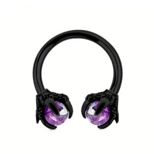 Black Dragon Claw Crystal Septum Horseshoe Barbell Ring