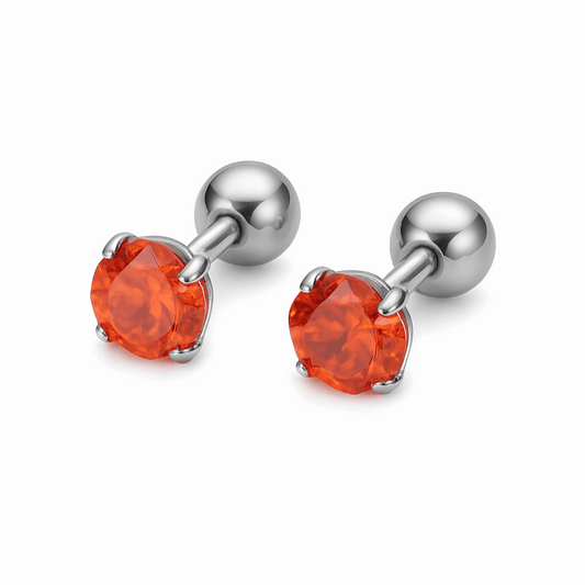 6mm Red Orange CZ Stainless Steel Barbell Stud Earrings