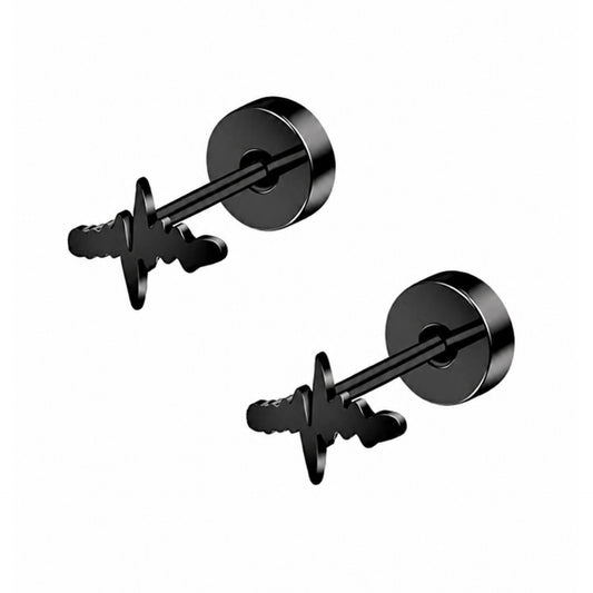 Black EKG Lifeline Flat Back Stud Earrings