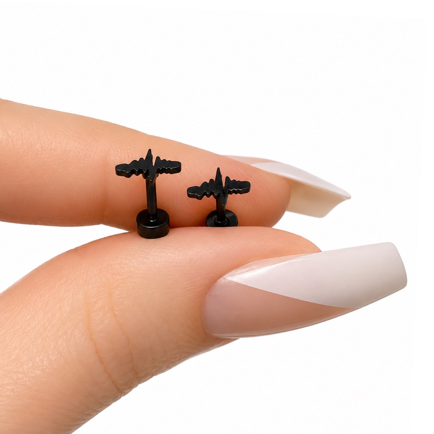 Black EKG Lifeline Flat Back Stud Earrings