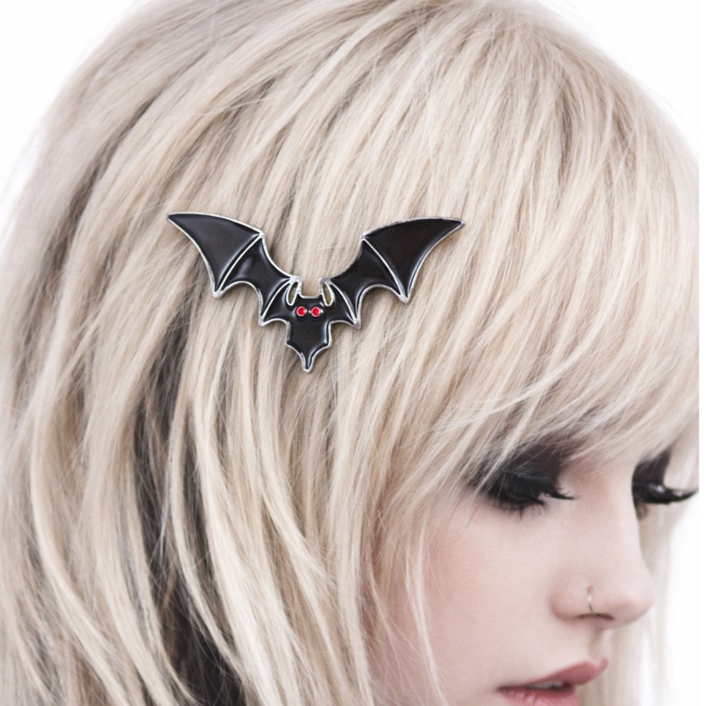 Gothic Black Bat Hair Clip with Red Eyes